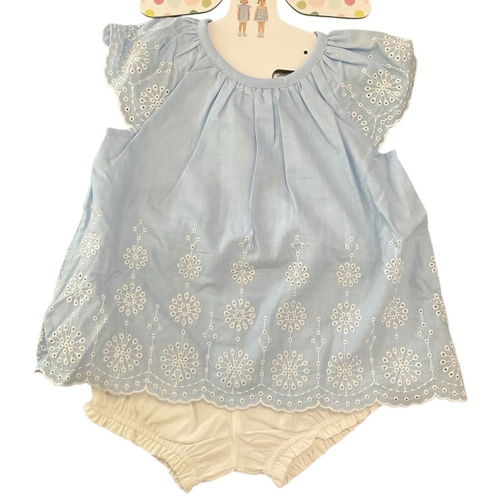 Little Me Girl’s Blue and White Eyelet Dress Outfit Set Size 24 Month’s NWT - Picture 3 of 11